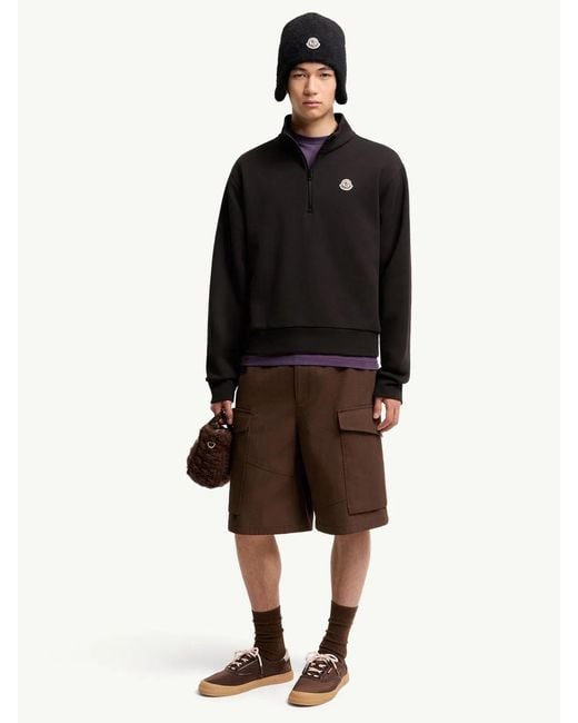 Moncler Black Cotton Zip-Up Sweatshirt With Logo for men