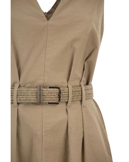 Brunello Cucinelli Natural Sleeveless Dress With Braided Belt
