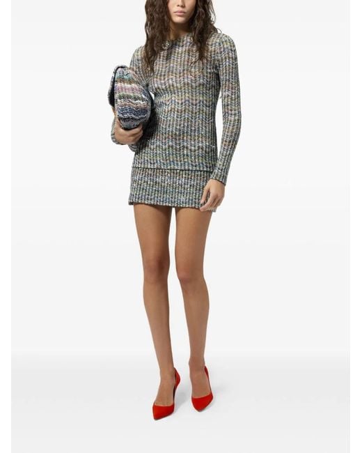 Missoni Gray Zig Zag Motif Crenweck Sweater