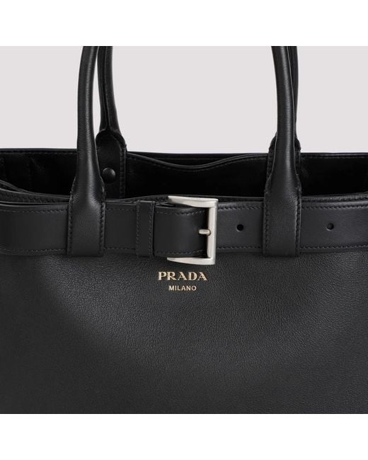 Prada Black Leather Buckle Large Handbag
