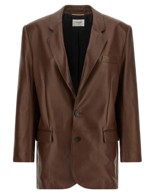 Saint Laurent Brown Leather Blazer