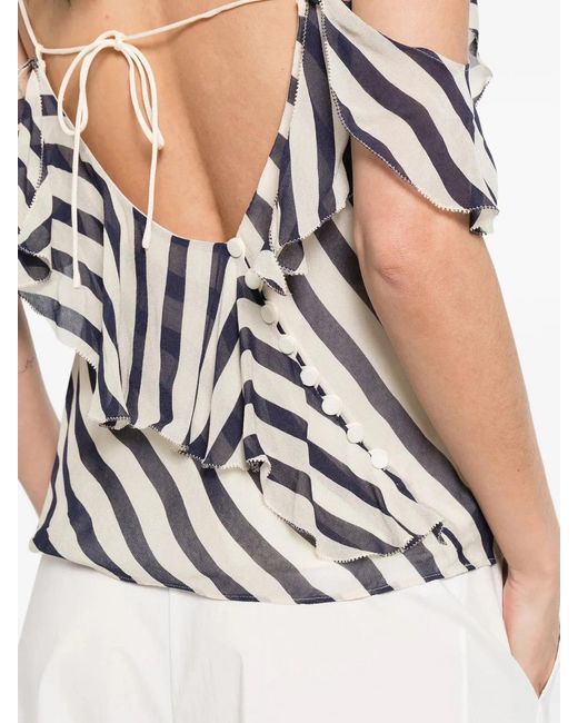 Self-Portrait Blue Stripe Georgette Top