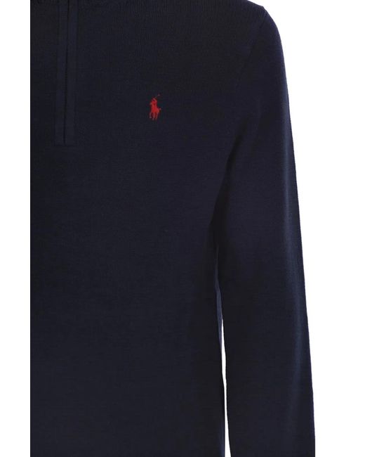 Polo Ralph Lauren Blue Cotton Jumper With Zip Fastening for men