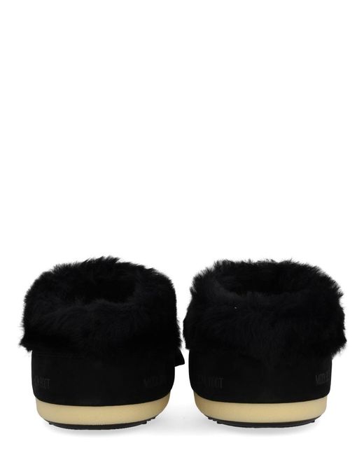 Moon Boot Black Evx Suede Mules With Sheepskin Trim