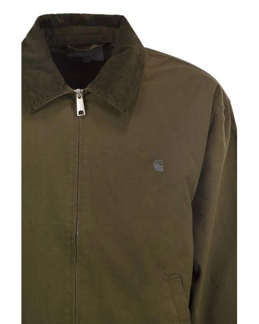 Carhartt Green Cotton Zip-Up Jacket With Corduroy Collar