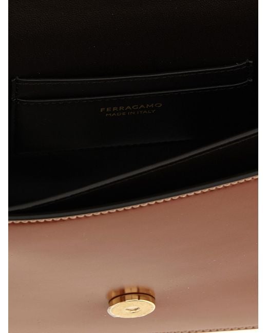 Ferragamo Brown 'Double Gancini' Closure Shoulder Bag