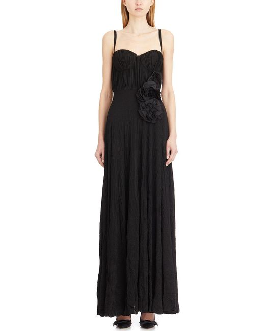 Elisabetta Franchi Black Carpet Dress With Flower Detail