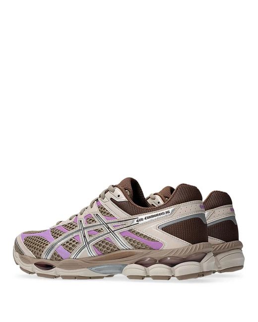 Asics Brown Gel-Cumulus 16 Mesh And Glossy Synthetic Leather Sneakers