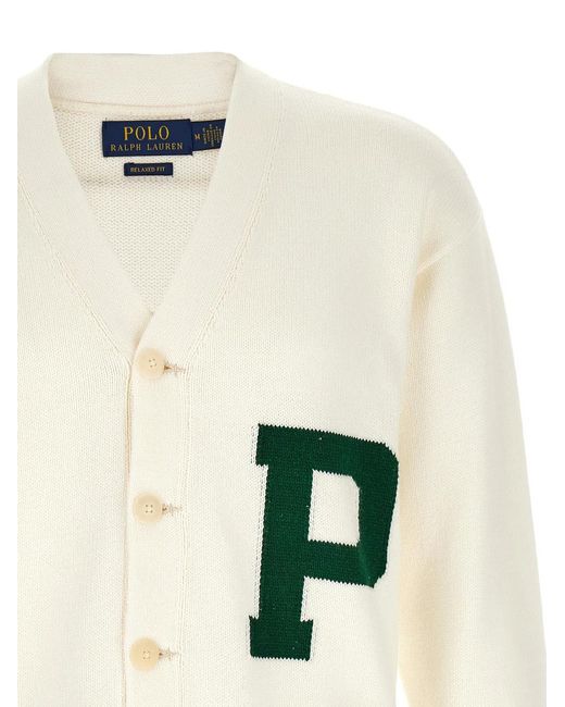 Polo Ralph Lauren White Letter Intarsia Cardigan for men