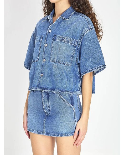 Alexander Wang Blue Cropped Denim Shirt