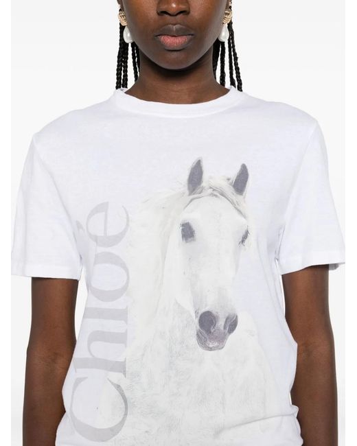 Chloé White Ss T-Shirt Horse Logo