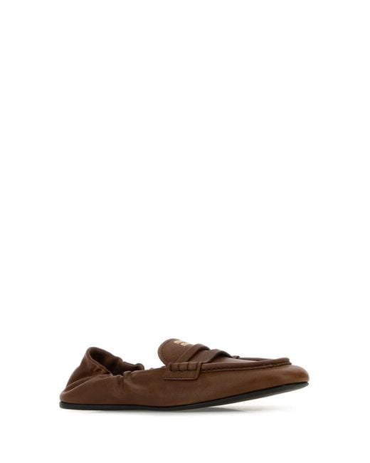 Miu Miu Brown Ruches Nappa Leather Loafers