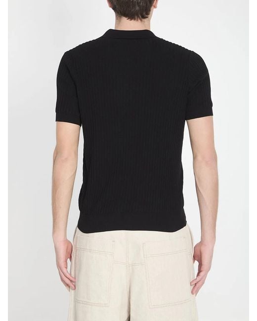 Roberto Collina Black Ribbed Polo Shirt for men