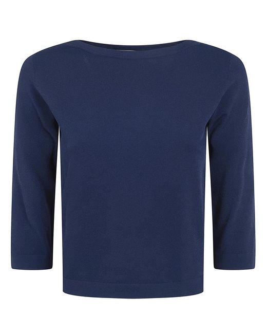 Nuur Blue Boat Neck 3/4 Sleeves Sweater