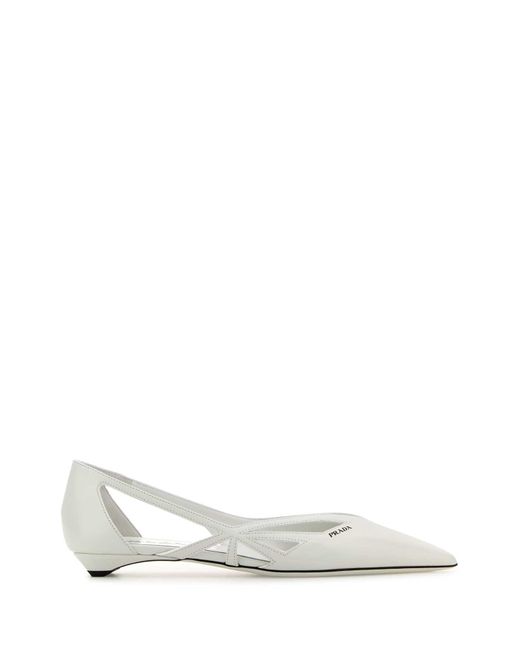 Prada White Leather Ballerinas