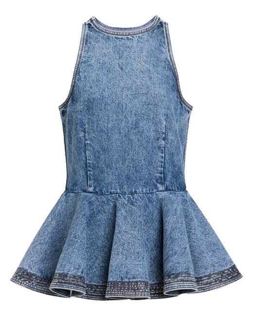 Alaïa Blue Alaia Peplum Denim Top With Ruffled Hem