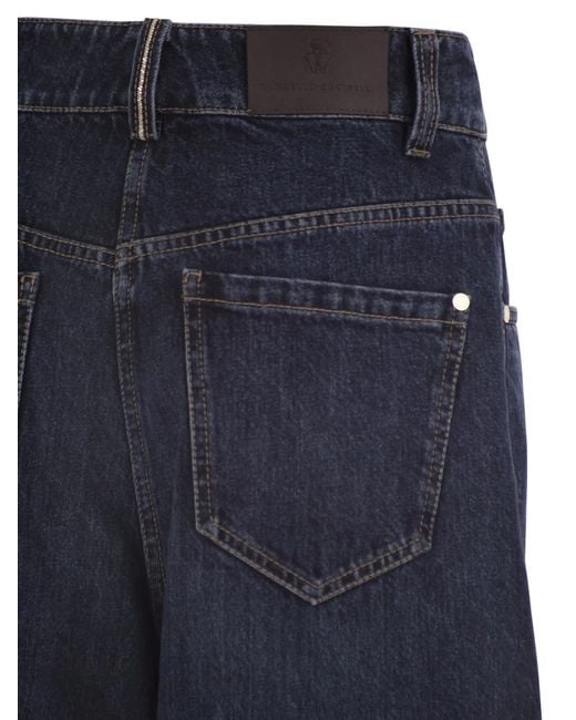 Brunello Cucinelli Blue Wide-Leg Cotton Denim Jeans