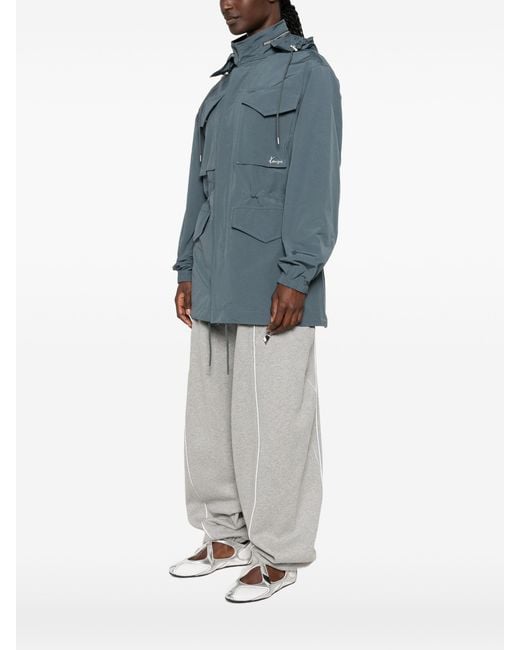 KENZO Blue Drawstring-Hem Hooded Parka Coat
