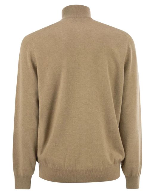 Brunello Cucinelli Brown High-Necked Cashmere Cardigan With Zip for men