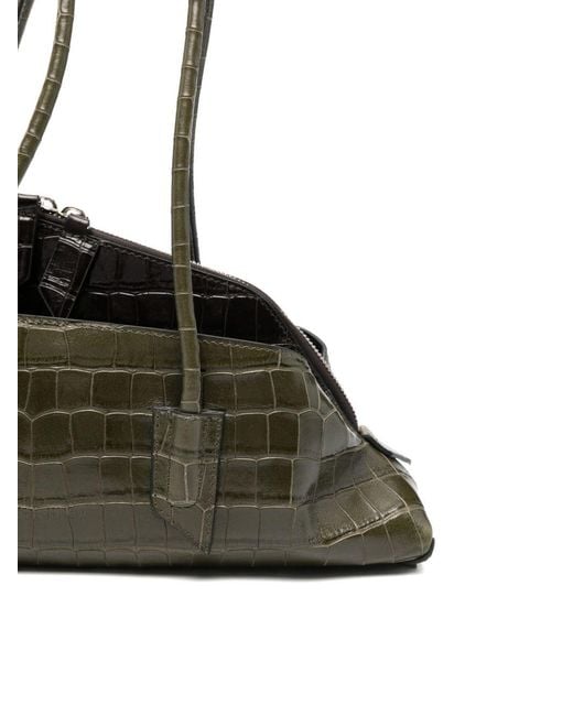 The Attico Black La Passeggiata Small Crocodile-Effect Shoulder Bag With Top