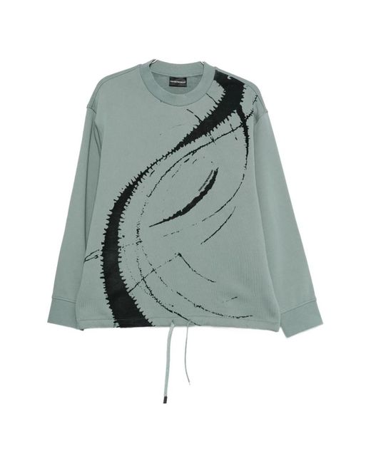 Emporio Armani Green Cotton Crewneck Sweathisrt for men