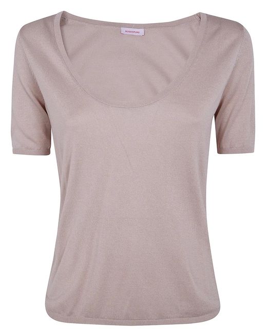 Rossopuro Brown Short Sleeved U Neck T-Shirt