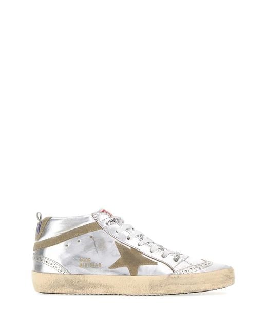 Golden Goose Deluxe Brand White Mid Star Laminated Upper And Spur Suede Star And W