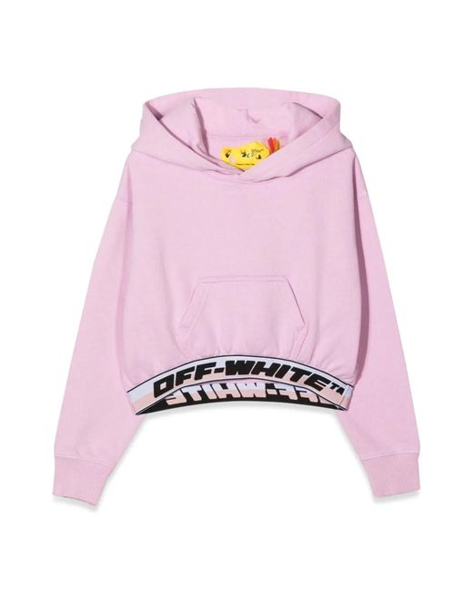 Off-White c/o Virgil Abloh Pink Logo Band Hoodie Crop