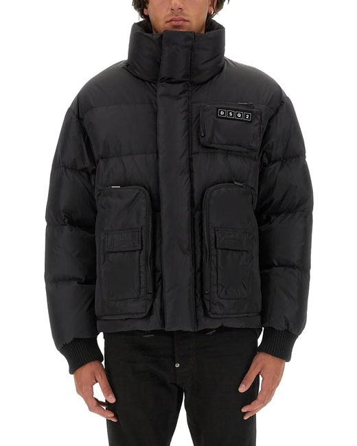 DSquared² Black Down Jacket With Logo for men
