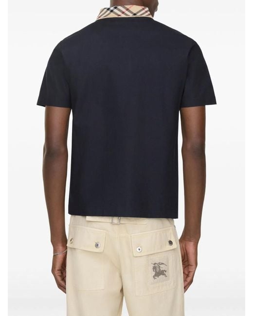 Burberry Blue Check-Collar Cotton Polo Shirt for men