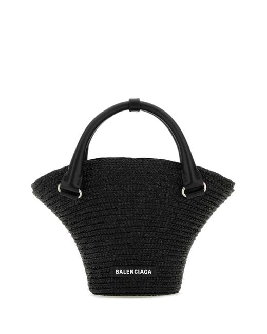 Balenciaga Black Straw Mini Beach Handbag