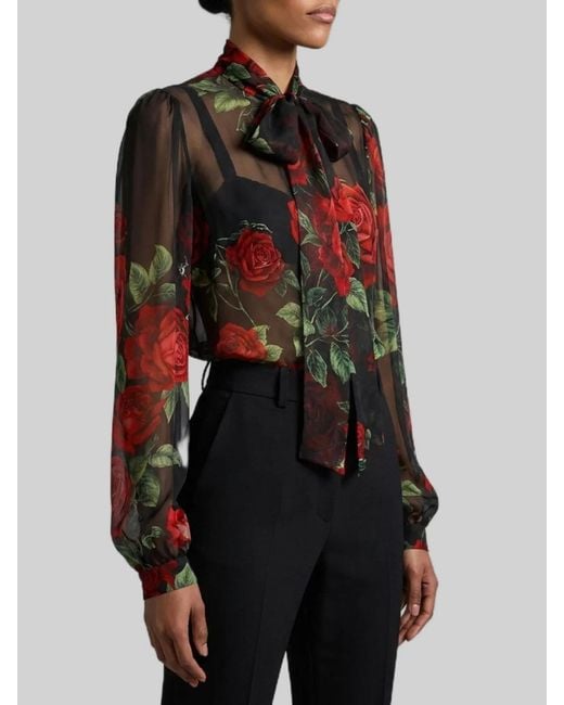 Dolce & Gabbana Black Dolce&Gabbana Rose Chiffon Blouse