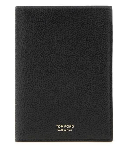 Tom Ford Black Soft Grain Leather T Line Passport Holder W/ Card for men