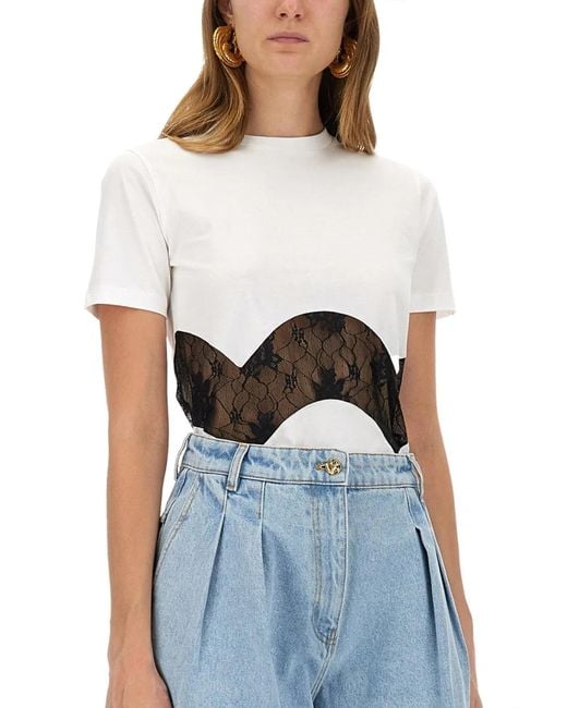 Nina Ricci White Jersey T-Shirt With Lace Insert