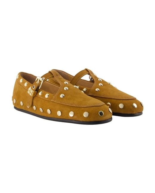 Ganni Brown Mary Jenny Studs Ballet Flats