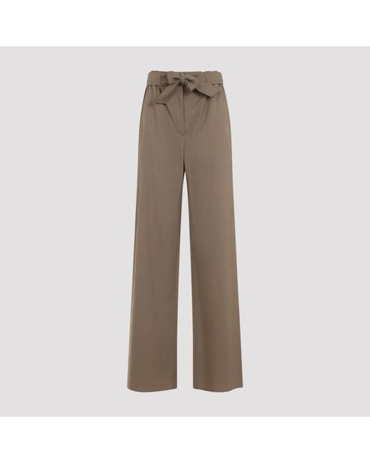 Max Mara Brown Tobacco Light Virgin Wool Salpa Bow Pants