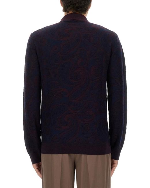Etro Blue Longsleeved Polo Shirt for men