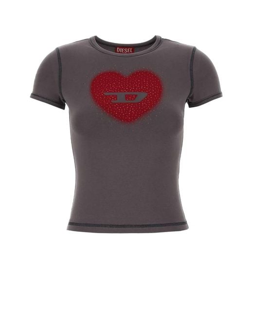 DIESEL Red Stretch Cotton T-Shirt