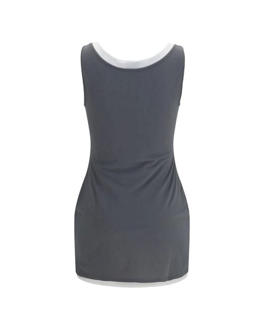 Miu Miu Blue Layered-Effect Logo-Patch Dress