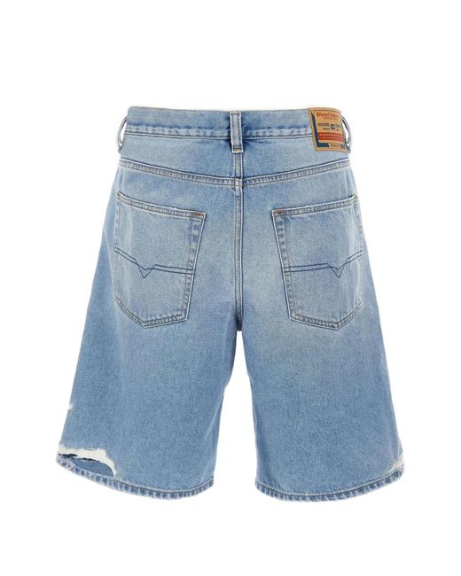 DIESEL Blue Regular Fit Knee-Length Denim Shorts for men