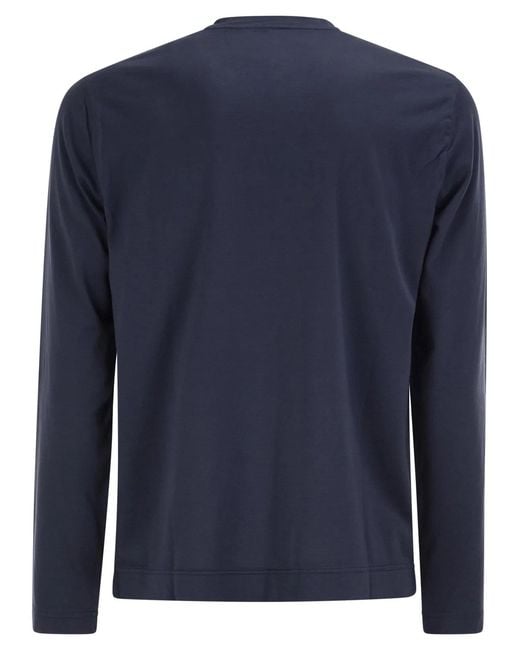Fedeli Blue Long-Sleeve Pure Cotton T-Shirt for men