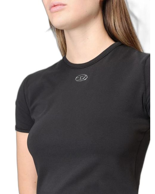 DIESEL Black Slim T-Shirt With Metallic Oval D