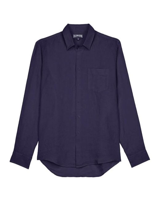 Vilebrequin Blue Linen Shirt With Essential Silhouette for men