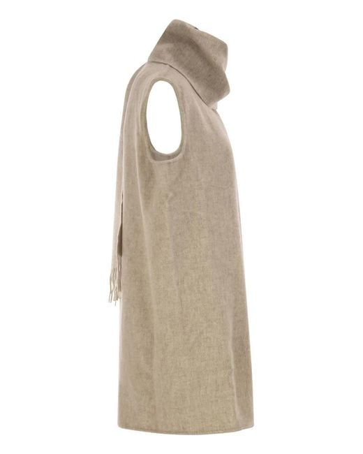 Fabiana Filippi Natural Wool Blend Cape Vest With Scarf