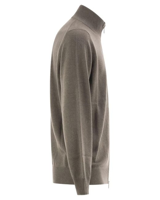 Brunello Cucinelli Gray High-Necked Cashmere Cardigan With Zip for men