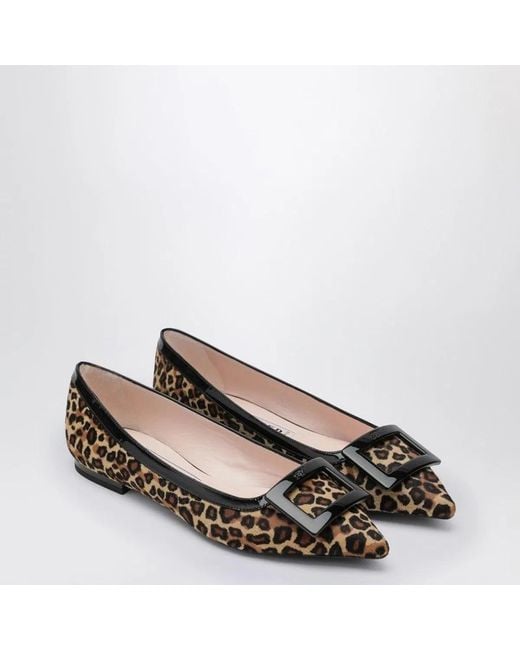 Roger Vivier Black Gommettine Ballerina Leopard Print Pony Skin