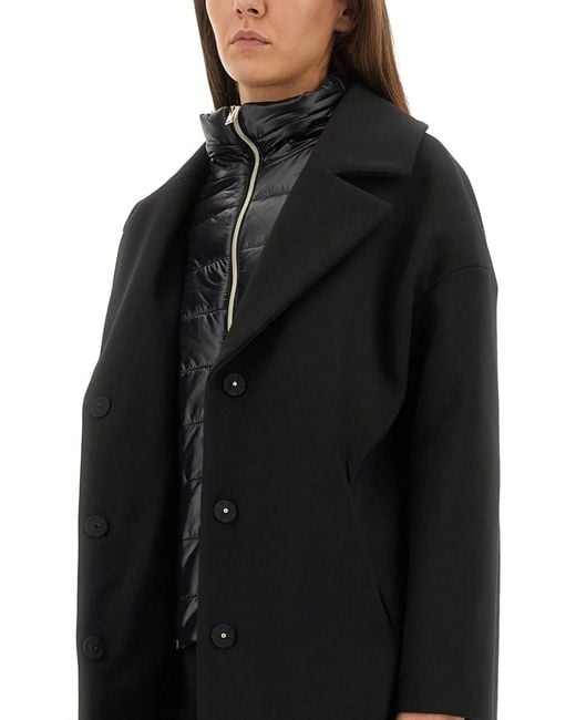 Herno Black Wool Coat With Technical Bib
