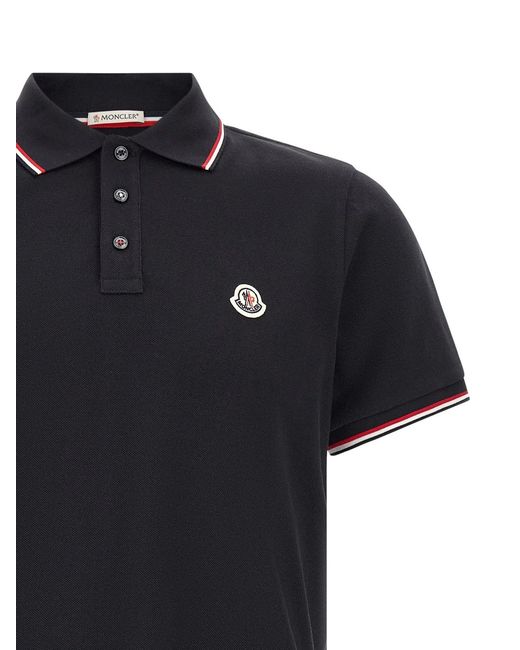 Moncler Black Tricolor Trim Polo Shirt for men