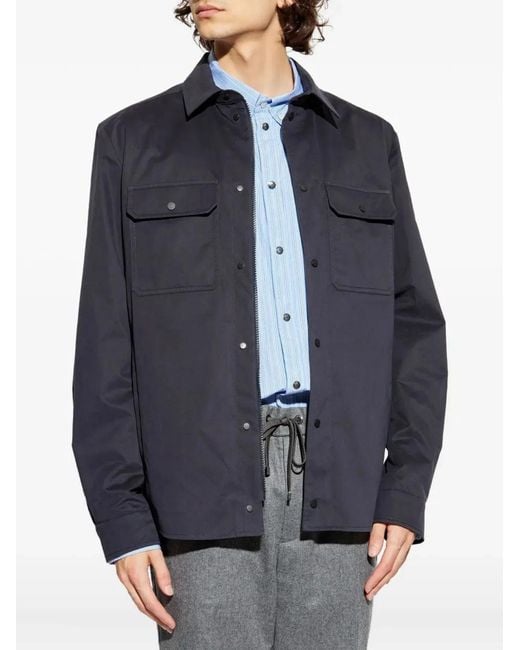 Moncler Blue Cotton Polyester Shirt for men