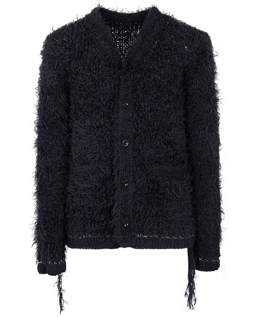 Sacai Blue Furry Knit Cardigan for men